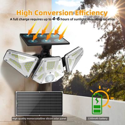 IP65 Solar Motion Sensor Light Outdoor Wireless Flood Lighting Sun Power Security Lamp Bright Adjustable 3-Head 113 LED Lights
