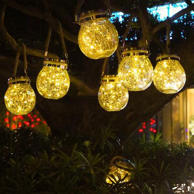 Solar Hanging Lights Christmas Cracked Glass Bottle Lights Outdoor Garden Colorful Ball Garden Decoration Lights